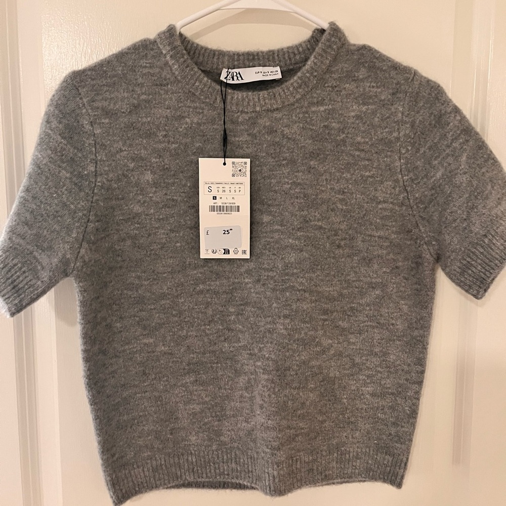 Zara Grey Short-Sleeve Crew Neck Sweater
